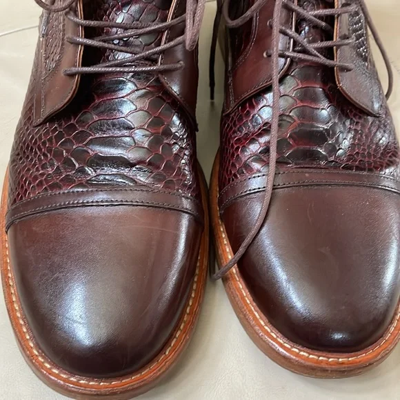 Marc Nolan Brown Lincoln Leather Croc Texture Trim Cap Toe Shoes, Size 15 - Picture 9 of 10